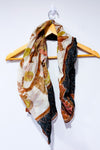 Foulard carré à motif oiseau brun et crème seconde main - Autres- La Penderie du Paradis