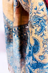 Foulard paisley bleu et beige scintillant à franges seconde main - Autres- La Penderie du Paradis