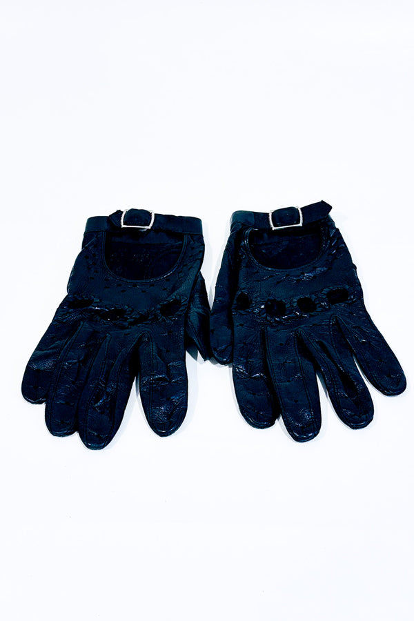 Gants noirs faux cuir perforés seconde main - Autres- La Penderie du Paradis