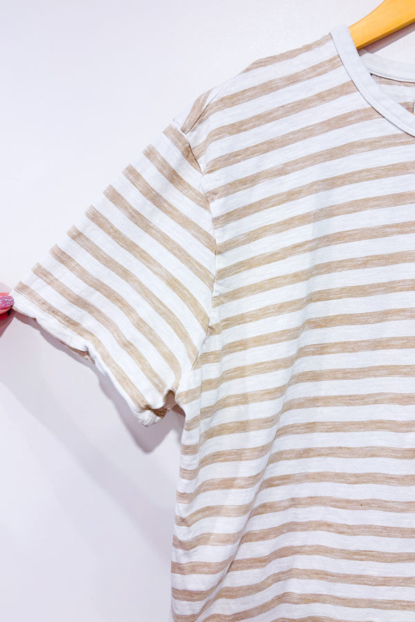 T-shirt beige et crème rayé - Homme seconde main - Lois Jeans- La Penderie du Paradis