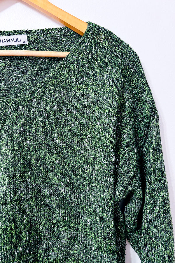 Chandail vert chiné en tricot - Homme seconde main - Hawalili- La Penderie du Paradis
