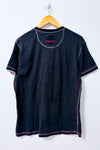 T-shirt gris rayé à imprimé graphique seconde main - TXT- La Penderie du Paradis