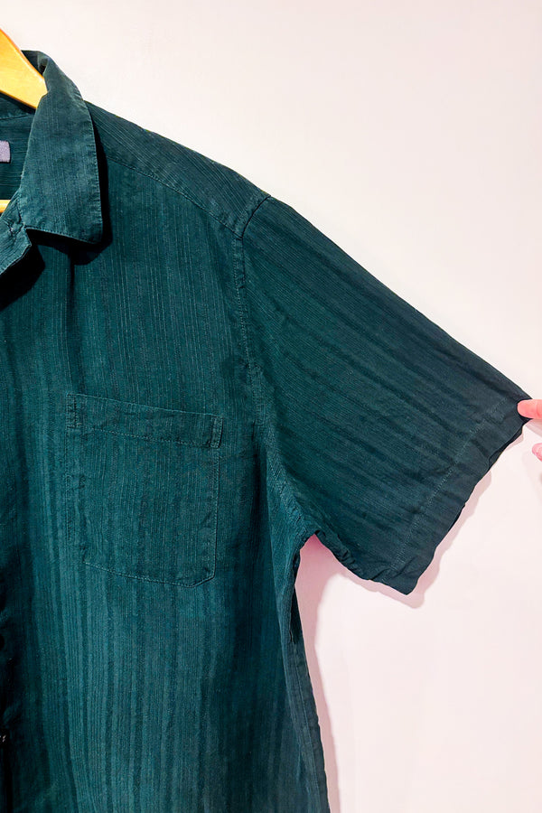 Chemise vert forêt en soie - Homme seconde main - Croft & Barrow- La Penderie du Paradis