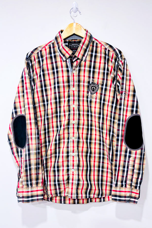 Chemise beige noire et rouge à carreaux - Homme* seconde main - Campione- La Penderie du Paradis
