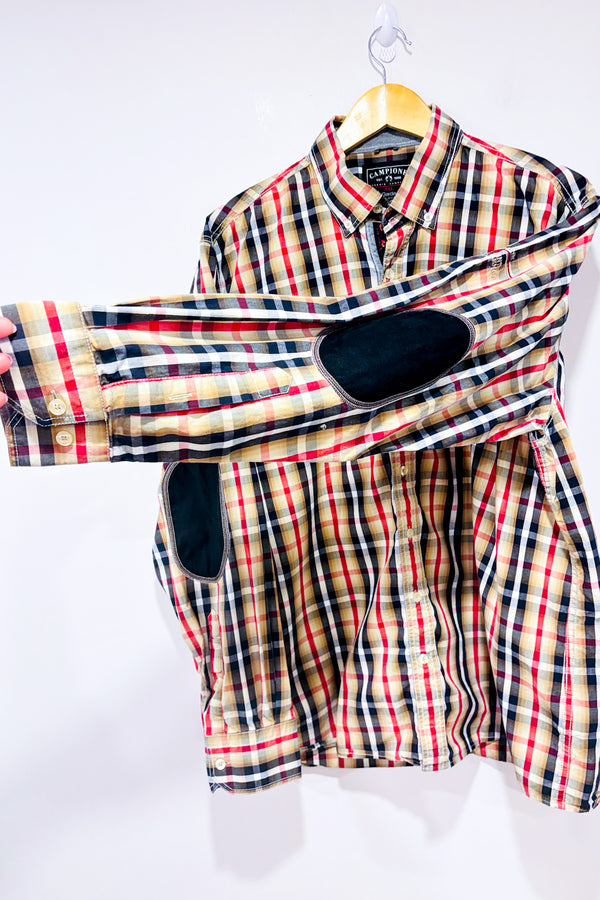 Chemise beige noire et rouge à carreaux - Homme* seconde main - Campione- La Penderie du Paradis