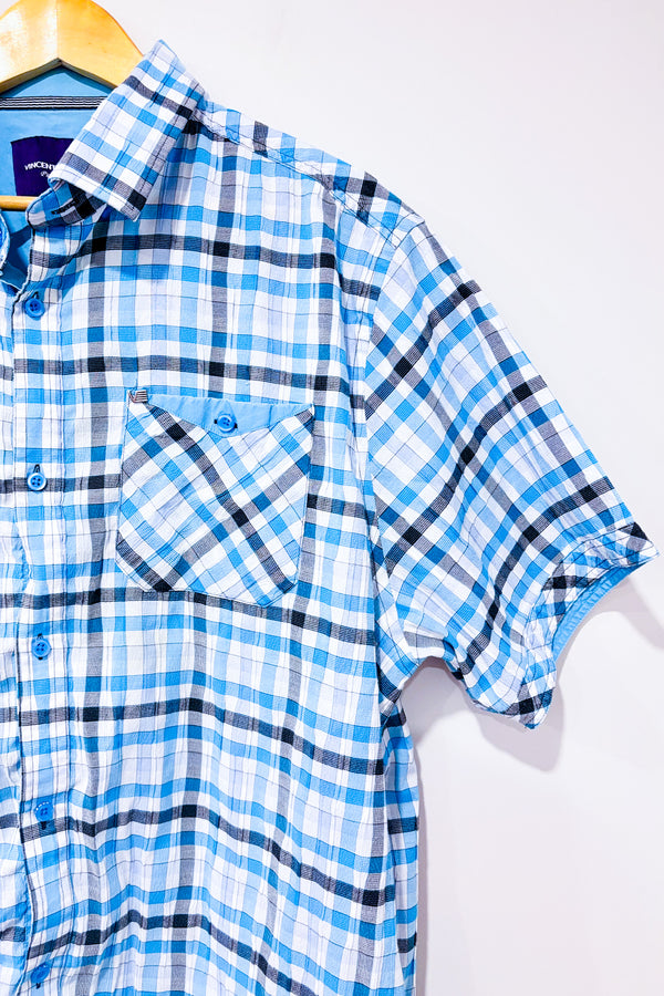 Chemise bleue à carreaux - Homme seconde main - Vincent D'Amérique- La Penderie du Paradis