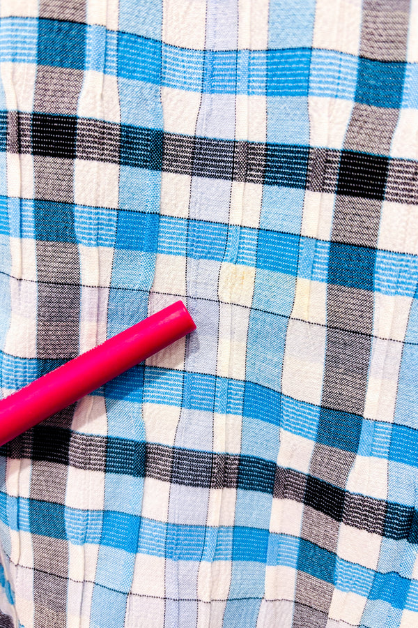 Chemise bleue à carreaux - Homme seconde main - Vincent D'Amérique- La Penderie du Paradis