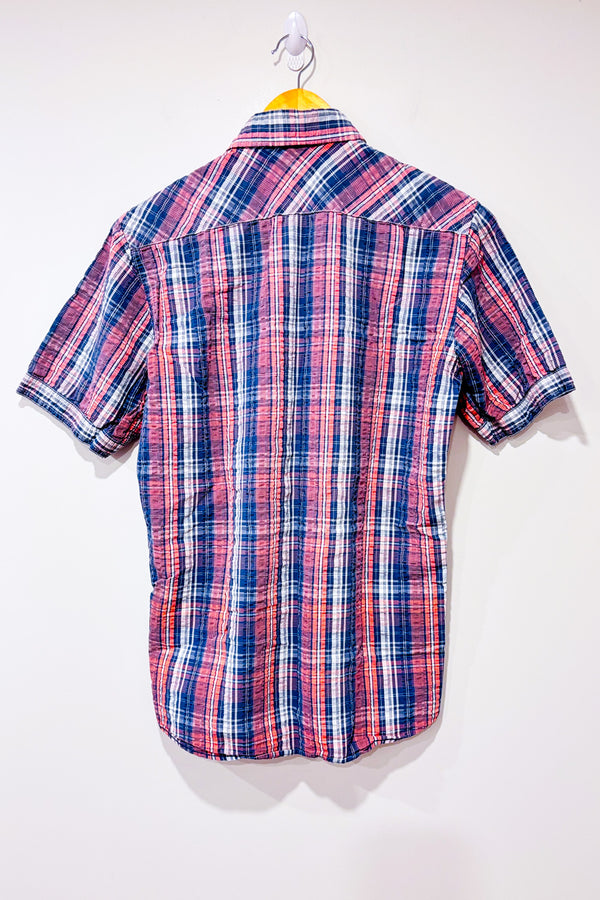 Chemise rouge et bleue texturée à carreaux - Homme seconde main - Orvieto- La Penderie du Paradis