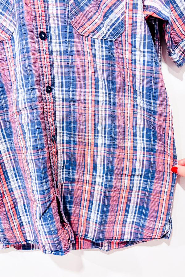 Chemise rouge et bleue texturée à carreaux - Homme seconde main - Orvieto- La Penderie du Paradis