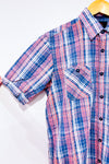 Chemise rouge et bleue texturée à carreaux - Homme seconde main - Orvieto- La Penderie du Paradis