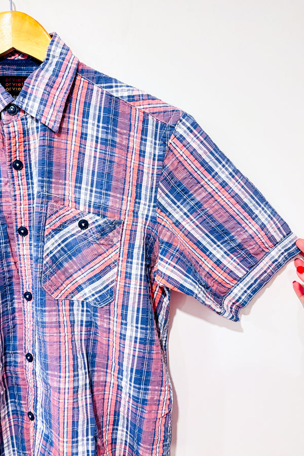 Chemise rouge et bleue texturée à carreaux - Homme seconde main - Orvieto- La Penderie du Paradis