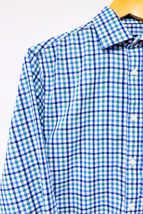 Chemise bleue et verte à carreaux coupe cintrée - Homme* seconde main - Tommy Hilfiger- La Penderie du Paradis