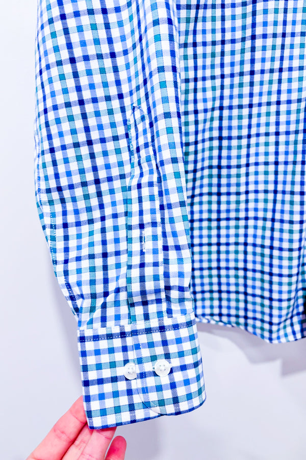 Chemise bleue et verte à carreaux coupe cintrée - Homme* seconde main - Tommy Hilfiger- La Penderie du Paradis