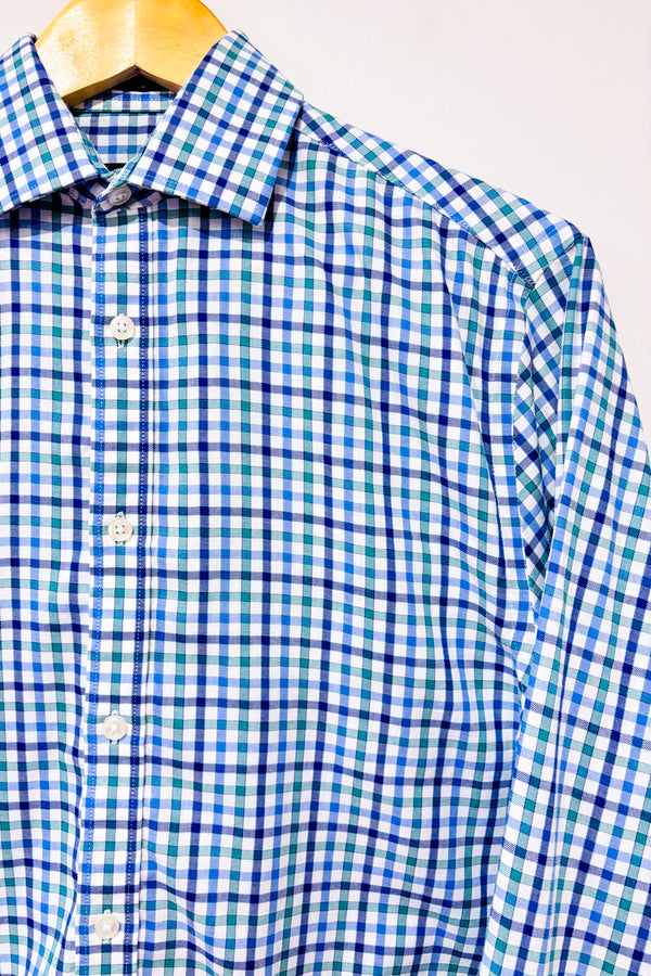 Chemise bleue et verte à carreaux coupe cintrée - Homme* seconde main - Tommy Hilfiger- La Penderie du Paradis