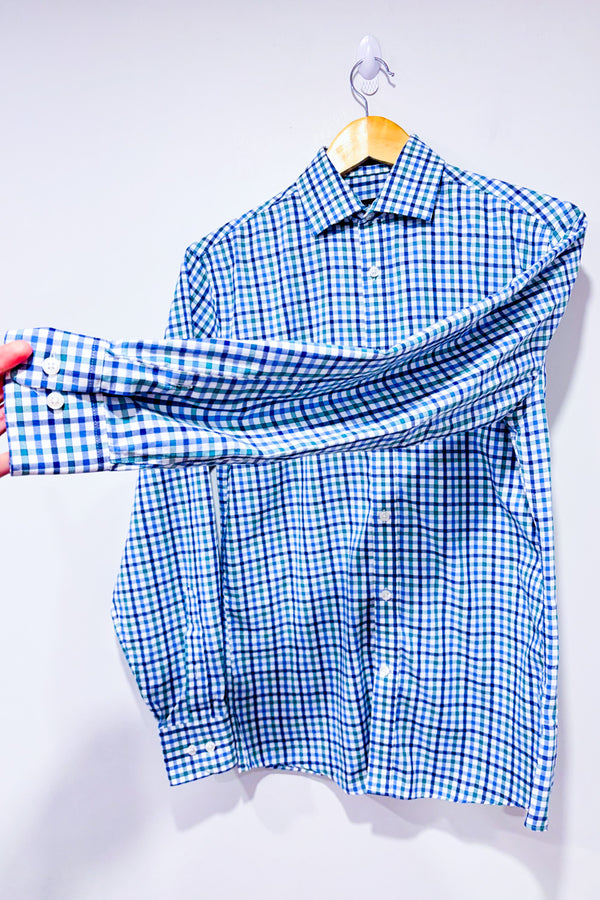 Chemise bleue et verte à carreaux coupe cintrée - Homme* seconde main - Tommy Hilfiger- La Penderie du Paradis