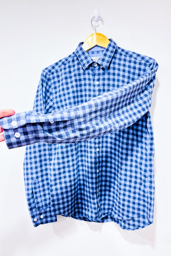 Chemise en flanelle bleue à carreaux - Homme seconde main - Scott Ellis- La Penderie du Paradis