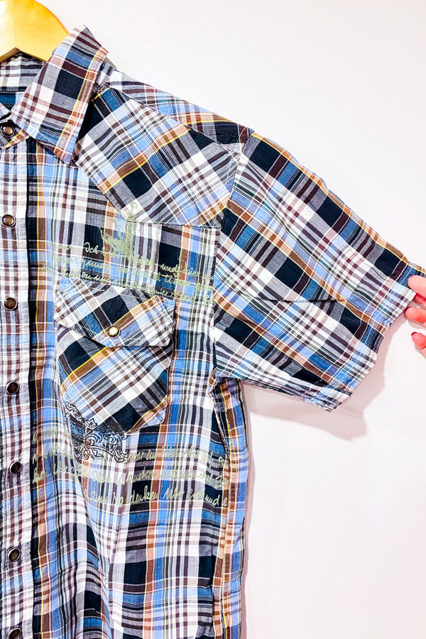 Chemise brune et bleue à carreaux - Garçon seconde main - For Him H.K.- La Penderie du Paradis