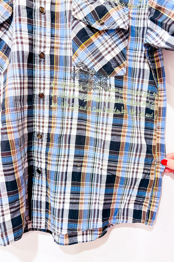 Chemise brune et bleue à carreaux - Garçon seconde main - For Him H.K.- La Penderie du Paradis