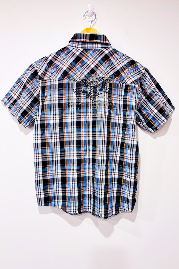 Chemise brune et bleue à carreaux - Garçon seconde main - For Him H.K.- La Penderie du Paradis