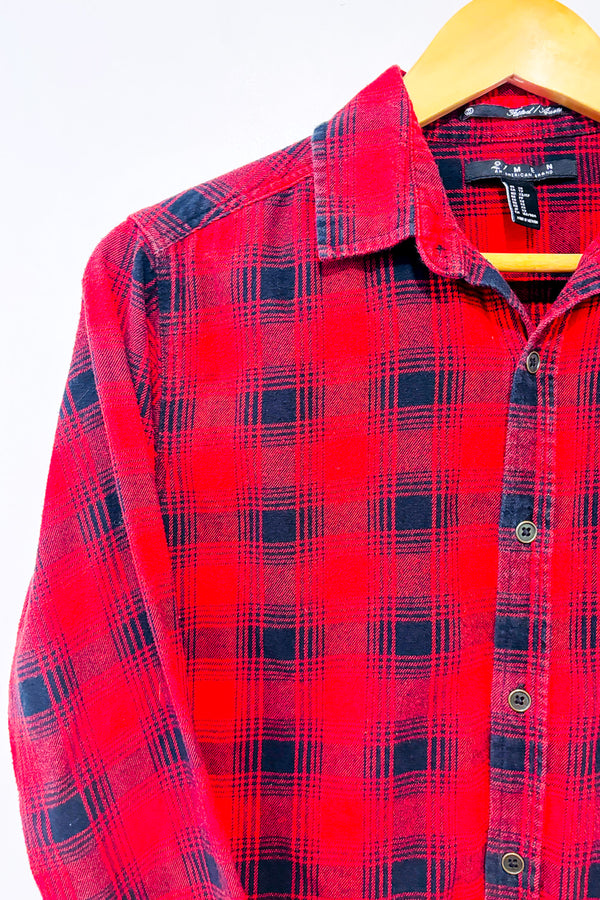 Chemise en flanelle rouge et marine à carreaux - Homme seconde main - 21 Men- La Penderie du Paradis
