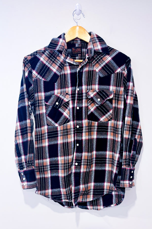 Chemise en flanelle brune et noire à carreaux - Homme seconde main - Plains Western Wear- La Penderie du Paradis