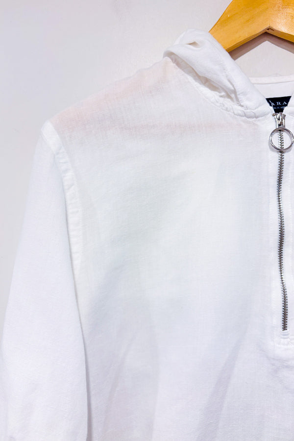 Chemise en lin blanche à capuchon - Homme seconde main - Zara- La Penderie du Paradis