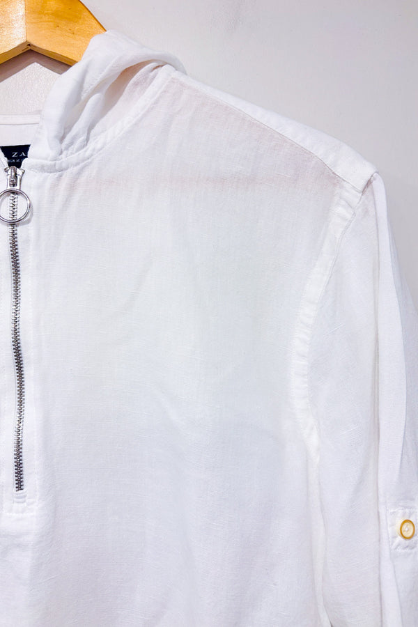 Chemise en lin blanche à capuchon - Homme seconde main - Zara- La Penderie du Paradis