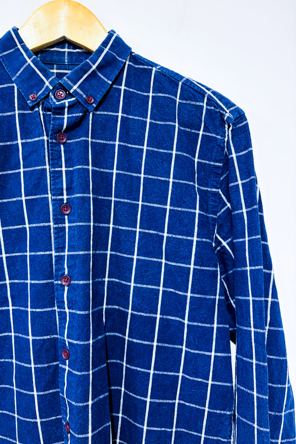 Chemise bleue et blanche à carreaux en coton et lin - Homme seconde main - Frank & Oak- La Penderie du Paradis