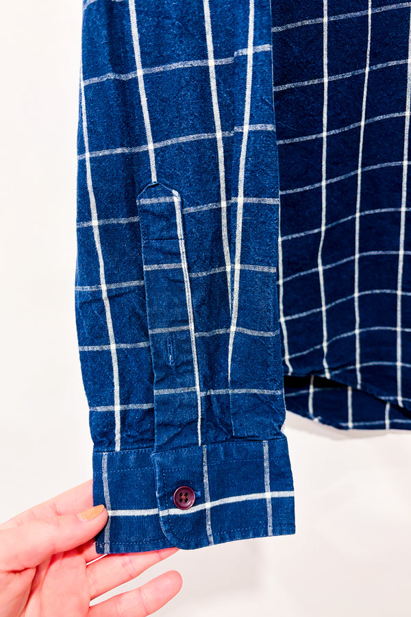Chemise bleue et blanche à carreaux en coton et lin - Homme seconde main - Frank & Oak- La Penderie du Paradis