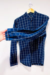 Chemise bleue et blanche à carreaux en coton et lin - Homme seconde main - Frank & Oak- La Penderie du Paradis