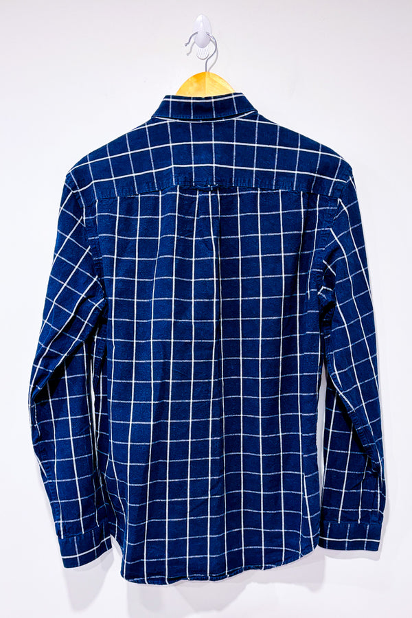 Chemise bleue et blanche à carreaux en coton et lin - Homme seconde main - Frank & Oak- La Penderie du Paradis