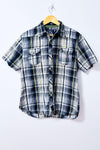 Chemise à carreaux gris, noir et vert à manches courtes seconde main - Noize78- La Penderie du Paradis