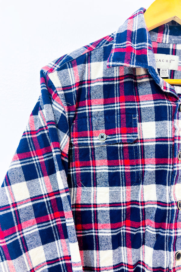 Chemise en flanelle bleue et rouge à carreaux seconde main - Jachs New York- La Penderie du Paradis