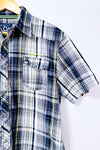 Chemise à carreaux gris, noir et vert à manches courtes seconde main - Noize78- La Penderie du Paradis