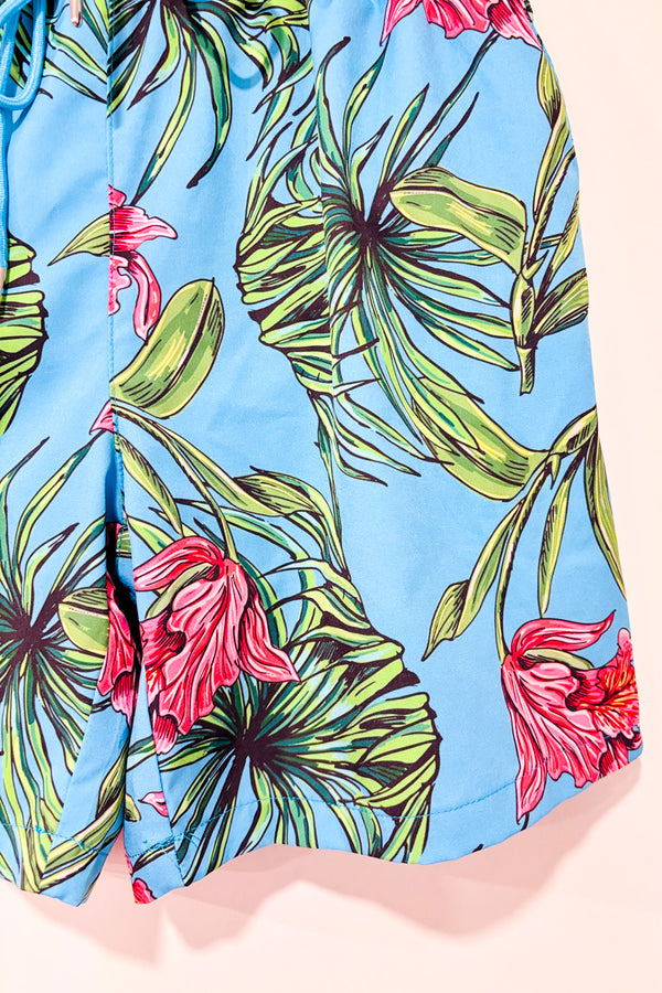 Maillot de bain bleu motif hawaïen - Homme seconde main - Cove- La Penderie du Paradis