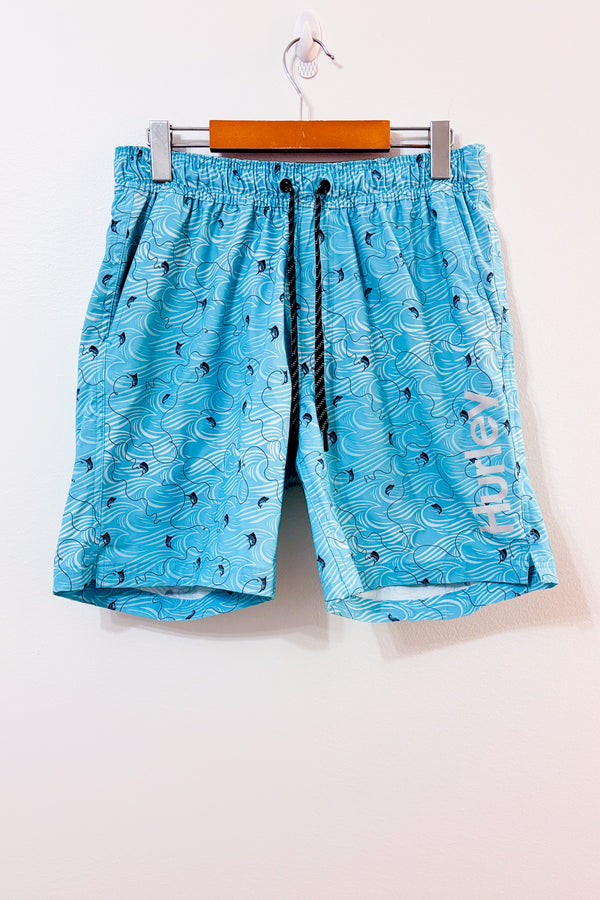 Maillot de bain bleu à motif vagues et poissons seconde main - Hurley- La Penderie du Paradis