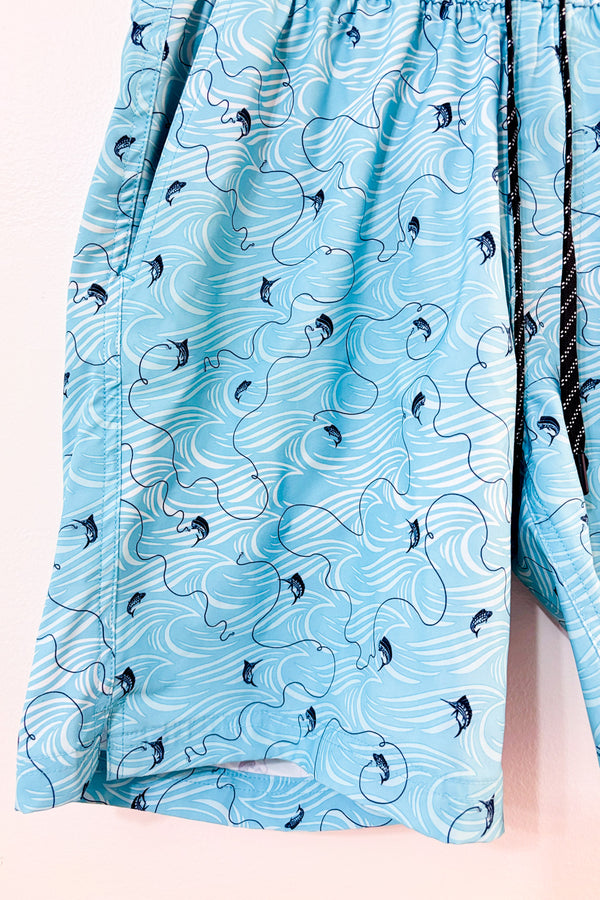Maillot de bain bleu à motif vagues et poissons seconde main - Hurley- La Penderie du Paradis