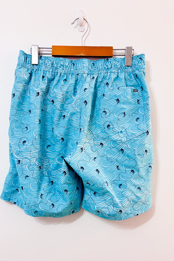 Maillot de bain bleu à motif vagues et poissons seconde main - Hurley- La Penderie du Paradis