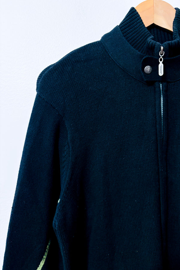 Veste noire zippée en tricot à col montant seconde main - TXT- La Penderie du Paradis