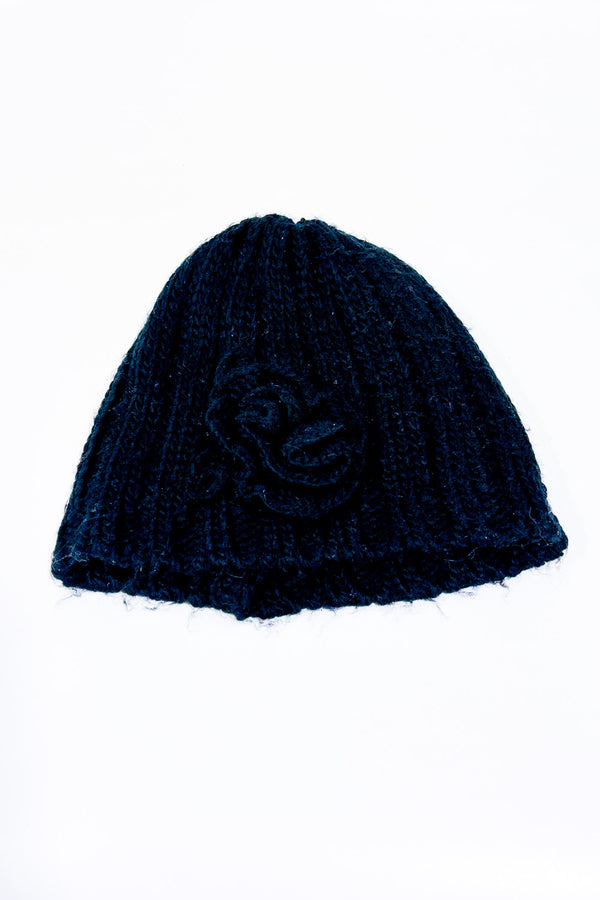 Tuque noire en tricot avec fleur seconde main - Autres- La Penderie du Paradis