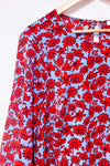 Haut bleu et rouge fleuri avec manches bouffantes (1X)-Dalia-La Penderie du Paradis 🕊