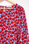 Haut bleu et rouge fleuri avec manches bouffantes (1X)-Dalia-La Penderie du Paradis 🕊