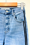 Jeans bleu pâle avec bandes noires en velours (xs) seconde main Garage 
