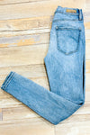 Jeans bleu pâle avec bandes noires en velours (xs) seconde main Garage 