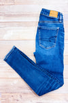 Jeans court bleu délavé jambe étroite (xxs)-American Eagle-La Penderie du Paradis 🕊