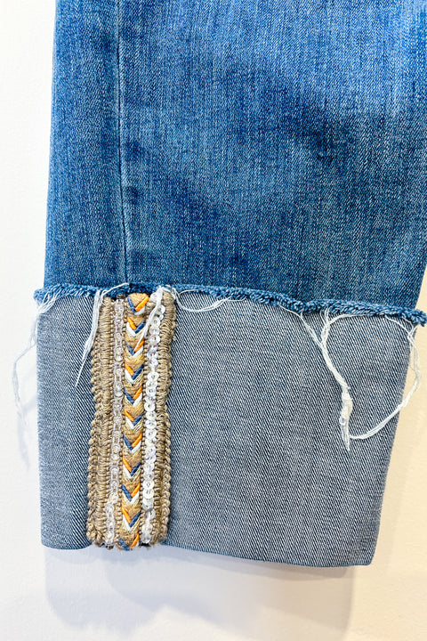 Jeans bleu délavé avec perles aux chevilles (m) seconde main Suko Jeans   
