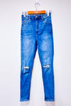 Jeans bleu pâle effet usé jambe étroite (xs)