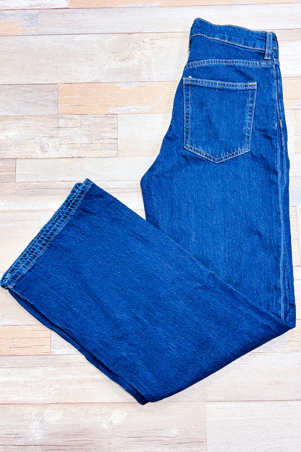 Jeans ample bleu foncé à taille hautejambe évasée (s)-H&M-La Penderie du Paradis 🕊
