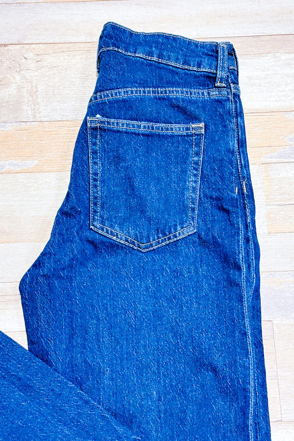 Jeans ample bleu foncé à taille hautejambe évasée (s)-H&M-La Penderie du Paradis 🕊