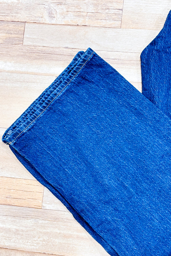 Jeans ample bleu foncé à taille hautejambe évasée (s)-H&M-La Penderie du Paradis 🕊